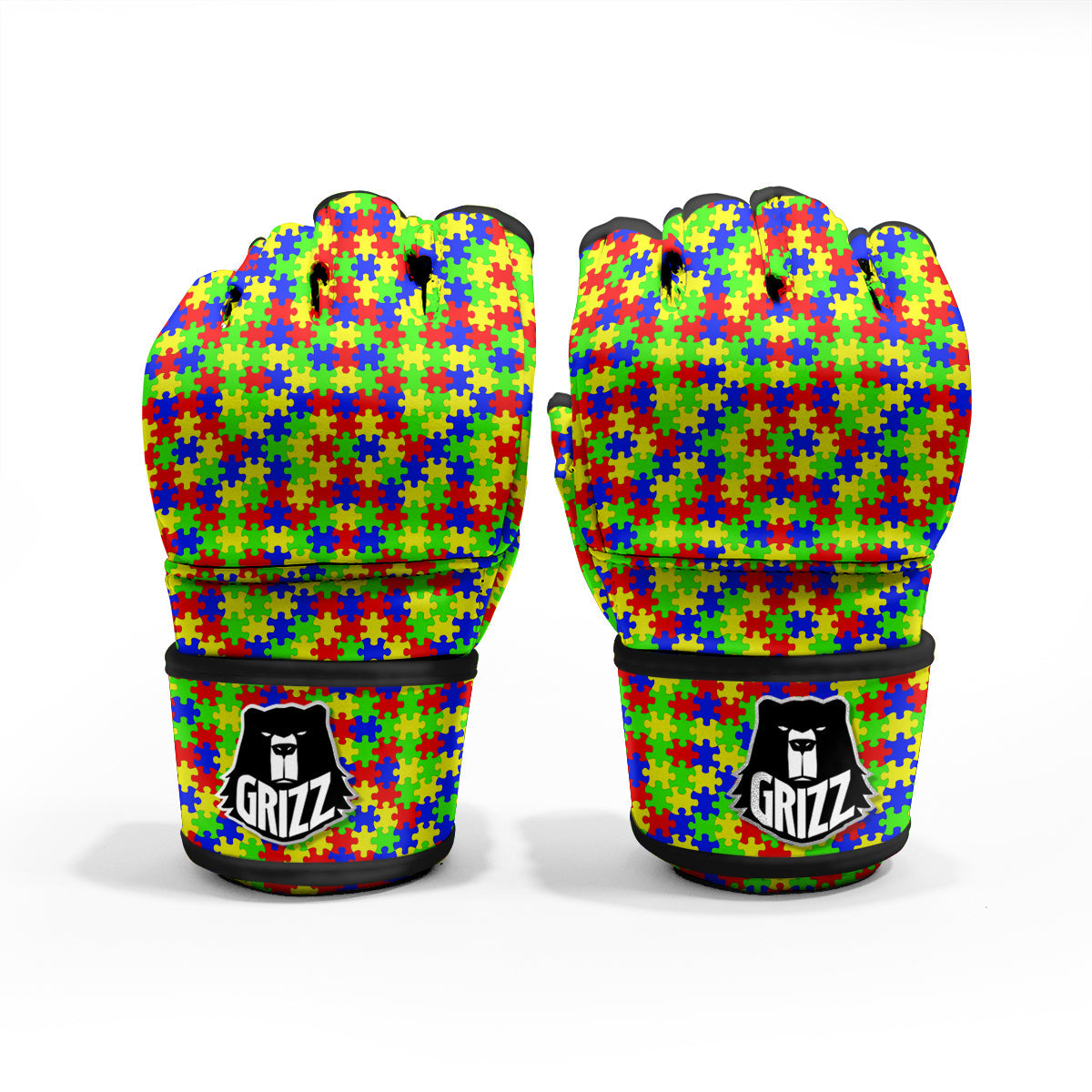 Jigsaw Autism Awareness Print Pattern MMA Gloves-grizzshop