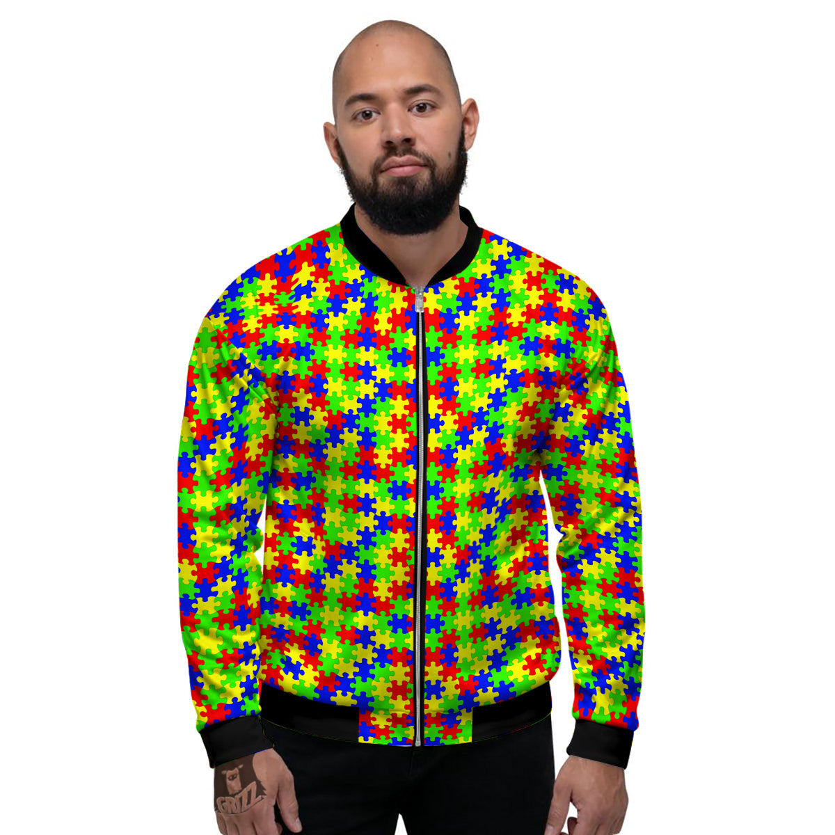 Jigsaw Autism Awareness Print Pattern Men's Bomber Jacket-grizzshop