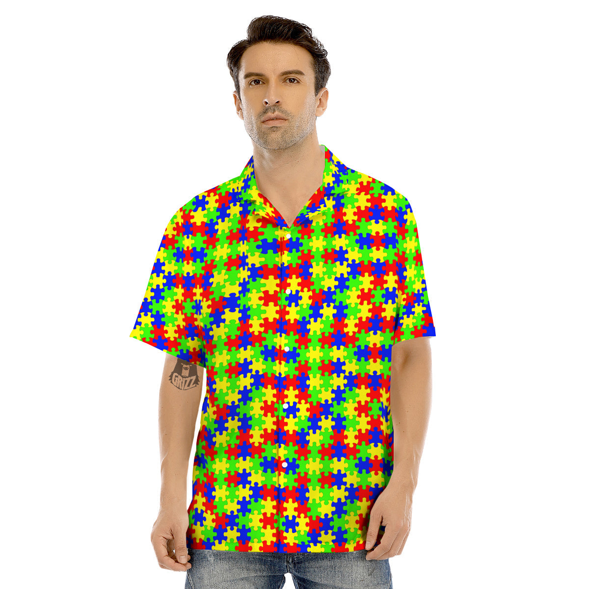 Jigsaw Autism Awareness Print Pattern Men's Hawaiian Shirt-grizzshop