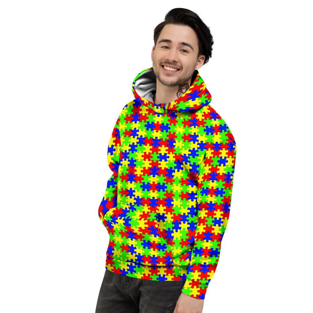 Jigsaw Autism Awareness Print Pattern Men's Hoodie-grizzshop