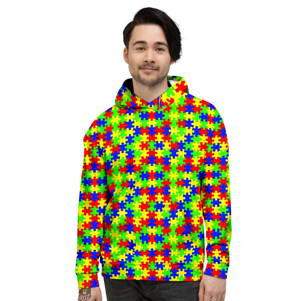 Jigsaw Autism Awareness Print Pattern Men's Hoodie-grizzshop