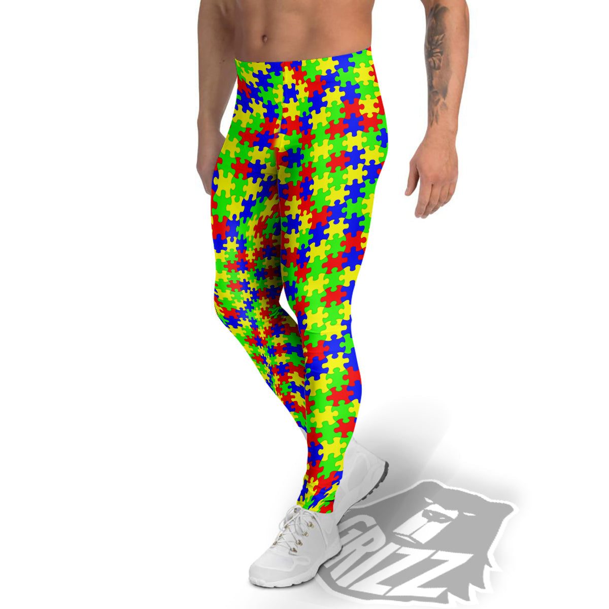 Jigsaw Autism Awareness Print Pattern Men's Leggings-grizzshop