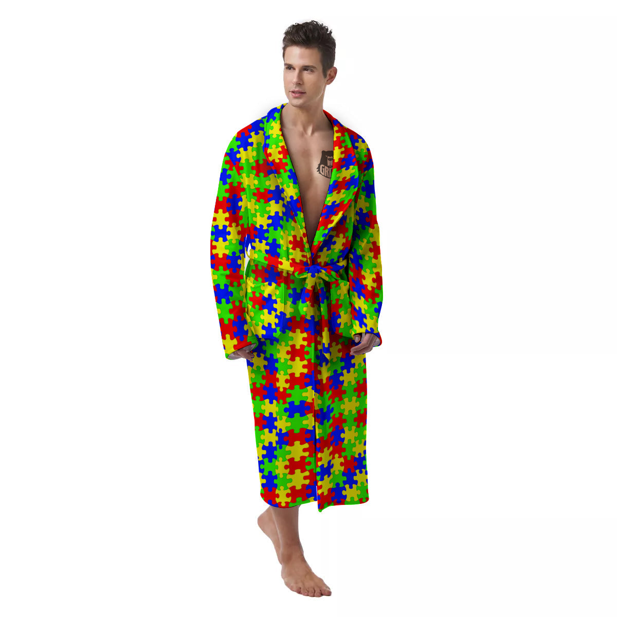 Jigsaw Autism Awareness Print Pattern Men's Robe-grizzshop