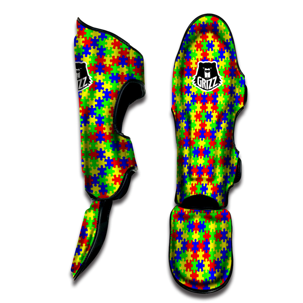 Jigsaw Autism Awareness Print Pattern Muay Thai Shin Guards-grizzshop