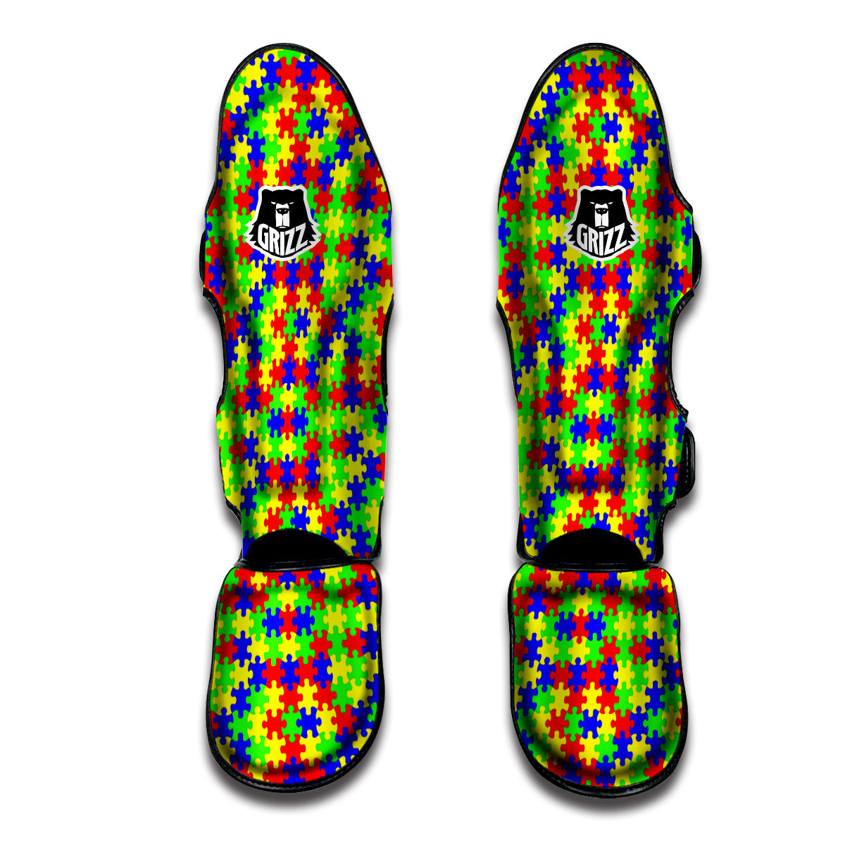 Jigsaw Autism Awareness Print Pattern Muay Thai Shin Guards-grizzshop