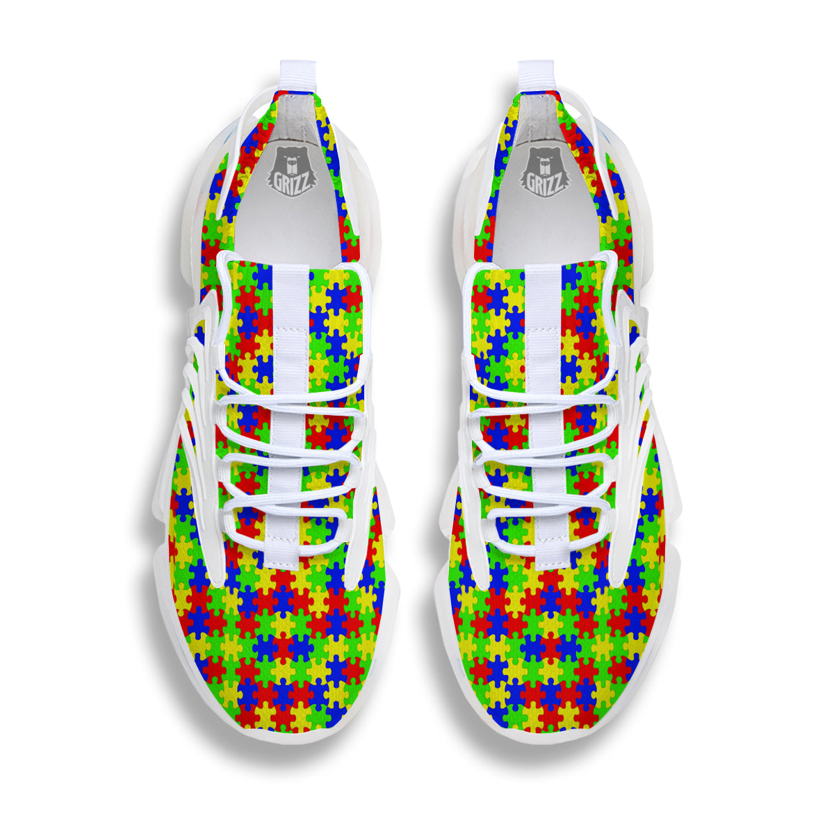 Jigsaw Autism Awareness Print Pattern White Gym Shoes-grizzshop
