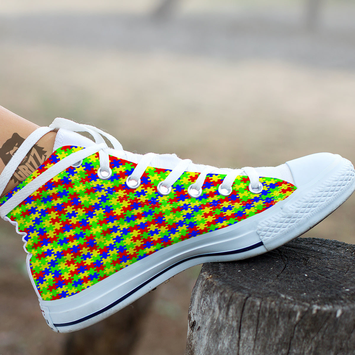 Jigsaw Autism Awareness Print Pattern White High Top Shoes-grizzshop