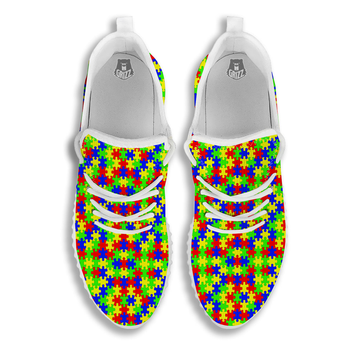 Jigsaw Autism Awareness Print Pattern White Walking Shoes-grizzshop