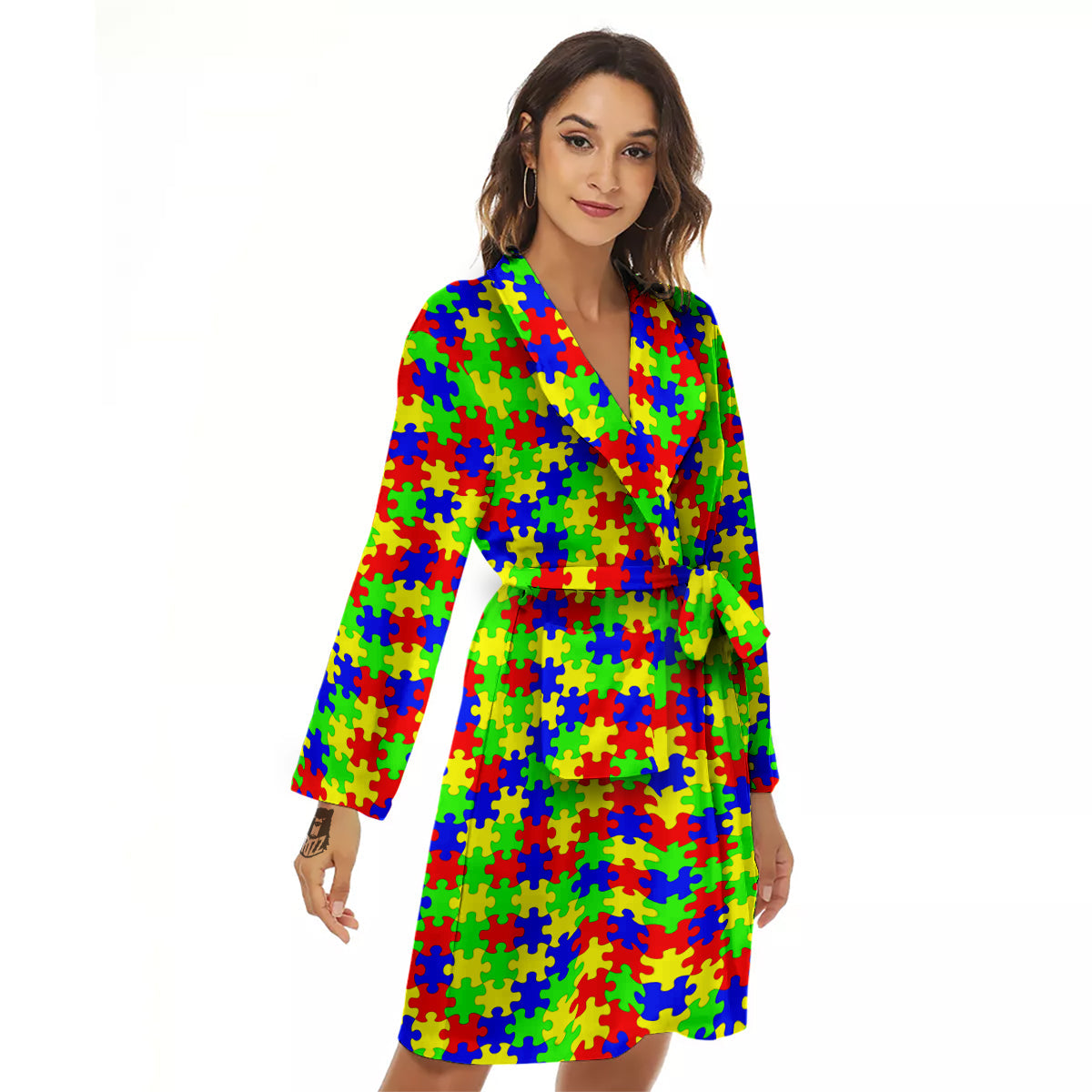 Jigsaw Autism Awareness Print Pattern Women's Robe-grizzshop