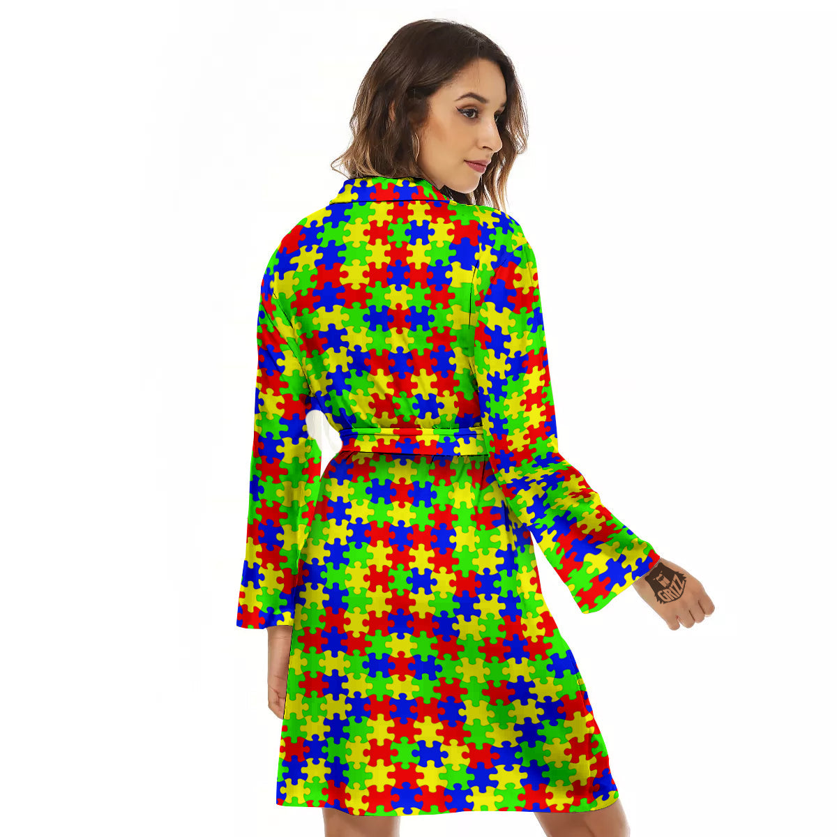 Jigsaw Autism Awareness Print Pattern Women's Robe-grizzshop
