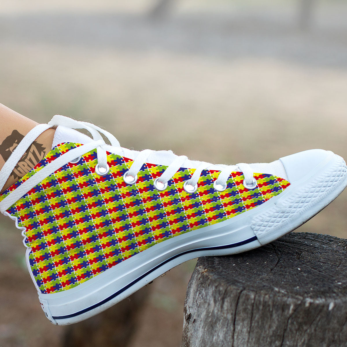 Jigsaw Autism Awareness Print White High Top Shoes-grizzshop