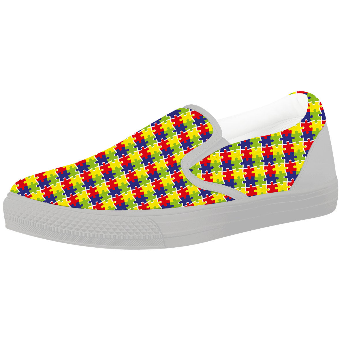 Jigsaw Autism Awareness Print White Slip On Shoes-grizzshop