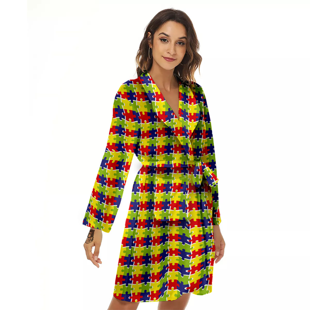 Jigsaw Autism Awareness Print Women's Robe-grizzshop