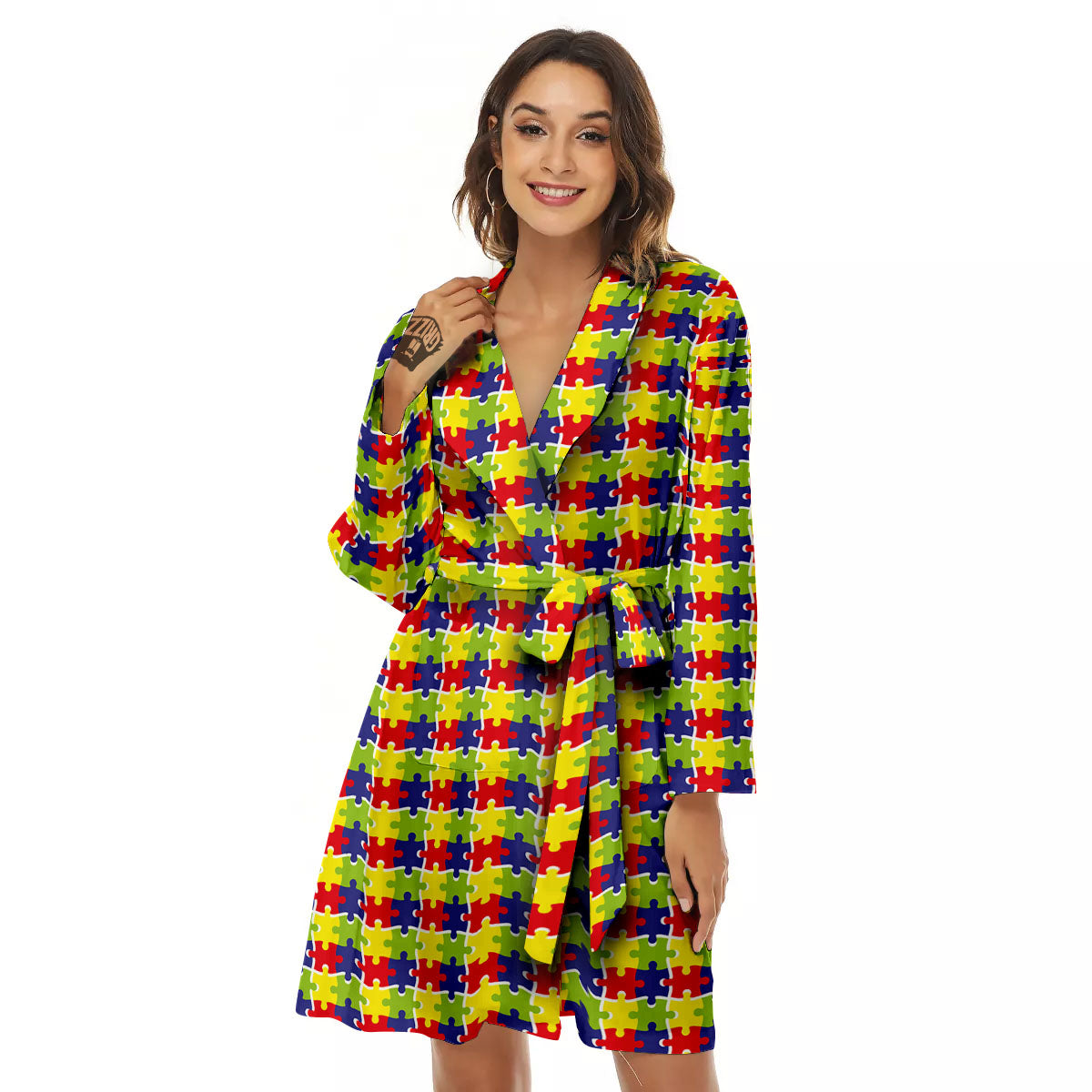 Jigsaw Autism Awareness Print Women's Robe-grizzshop