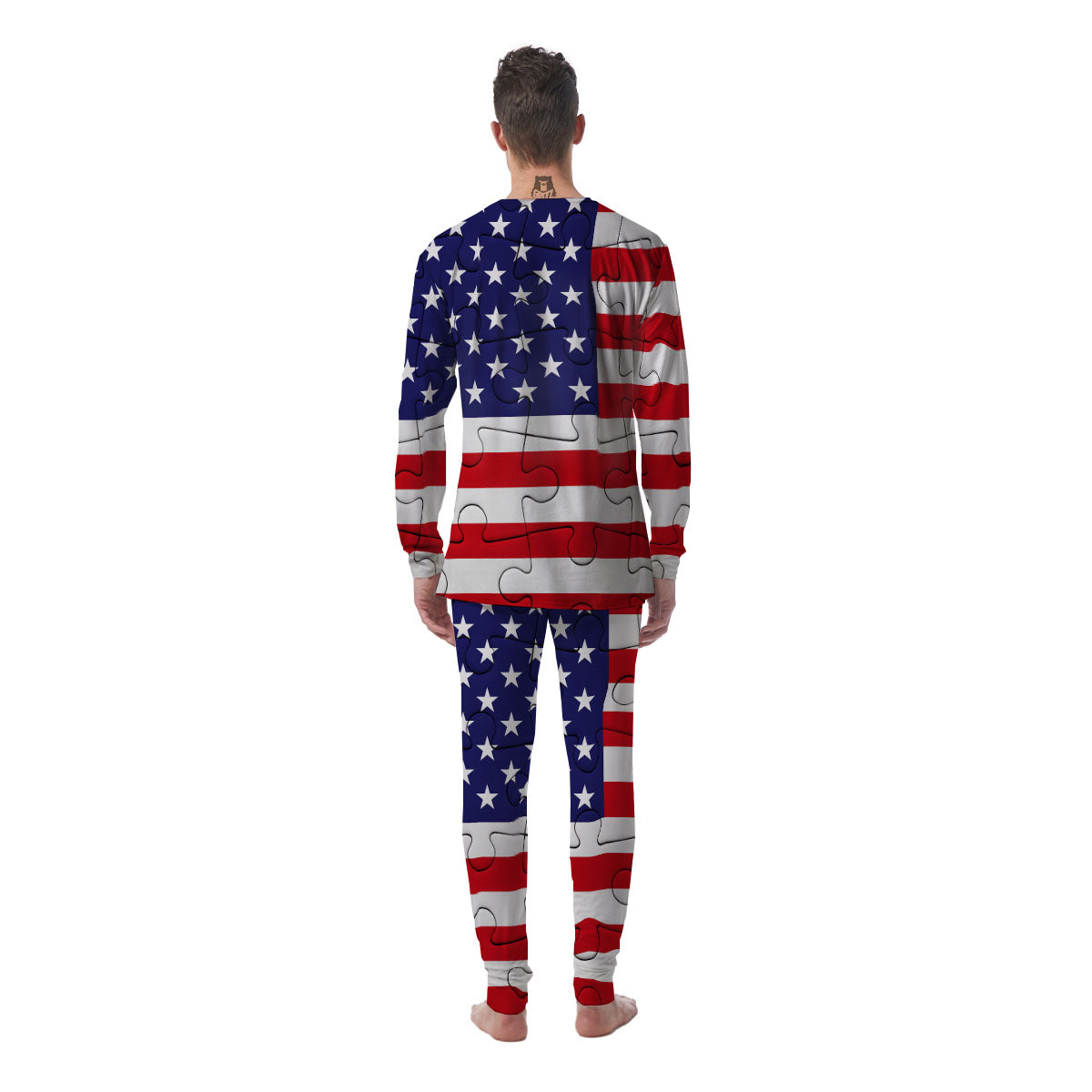 Jigsaw Puzzle American Flag Print Men's Pajamas-grizzshop