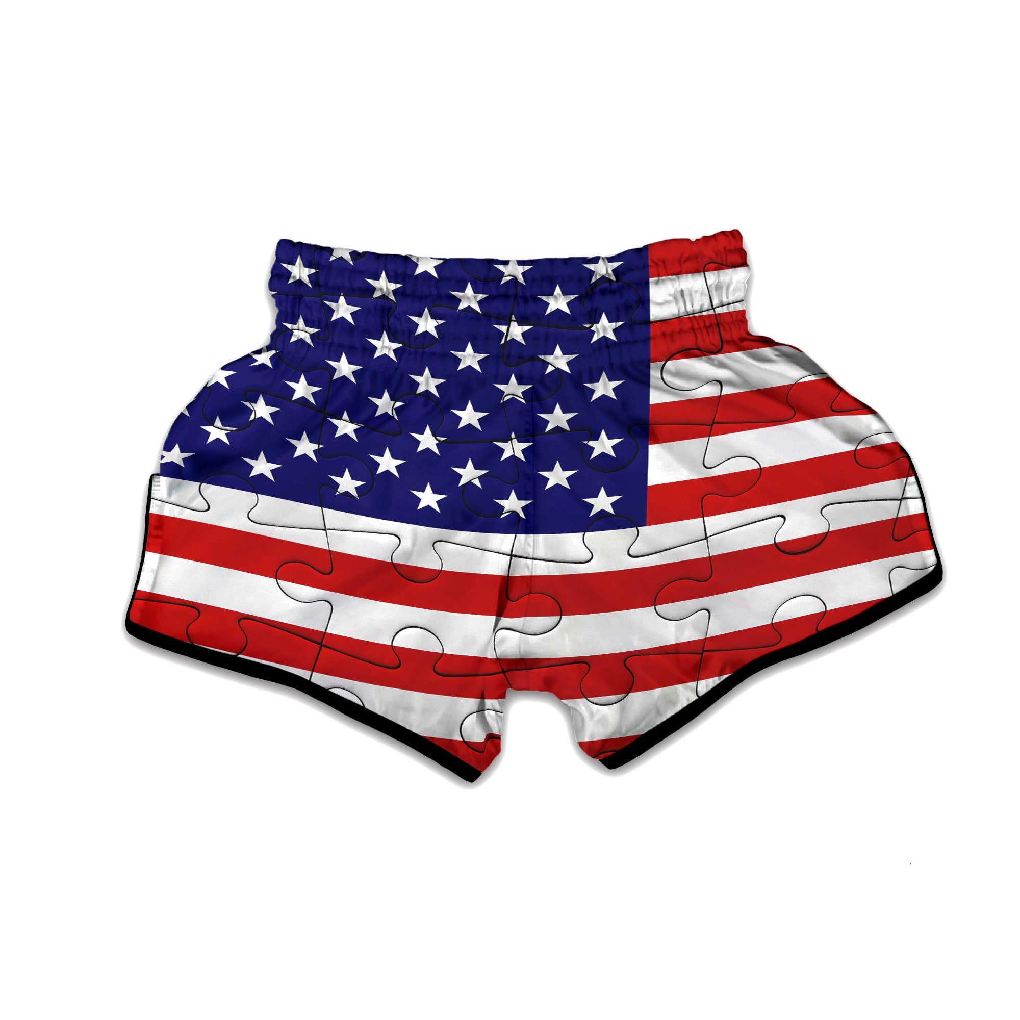 Jigsaw Puzzle American Flag Print Muay Thai Boxing Shorts-grizzshop