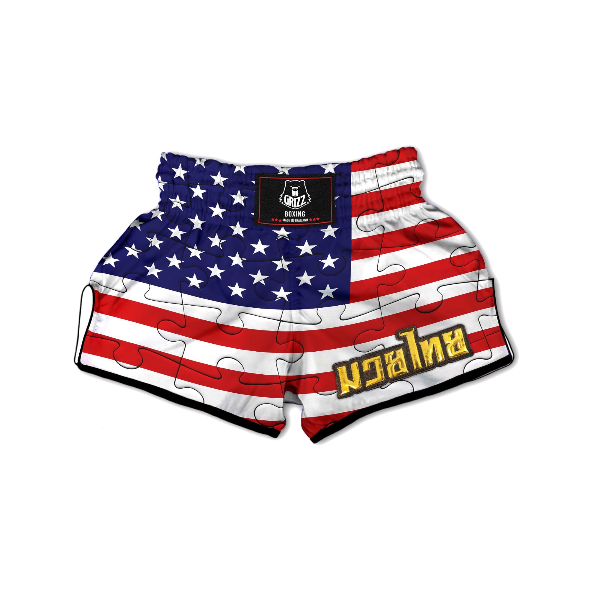 Jigsaw Puzzle American Flag Print Muay Thai Boxing Shorts-grizzshop