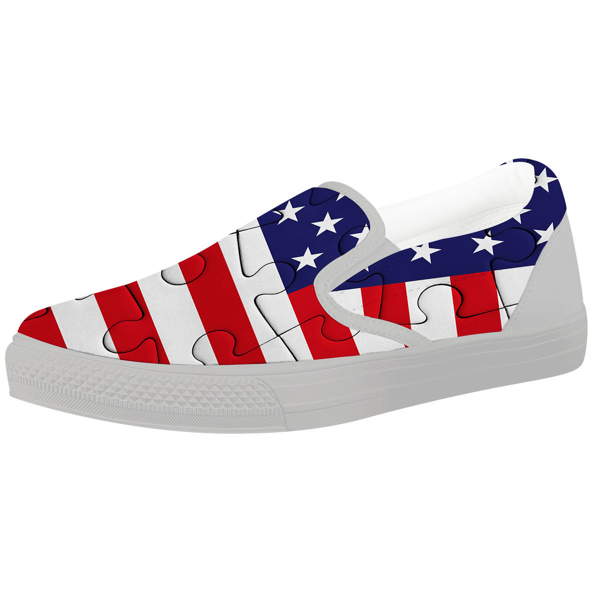 Jigsaw Puzzle American Flag Print White Slip On Shoes-grizzshop