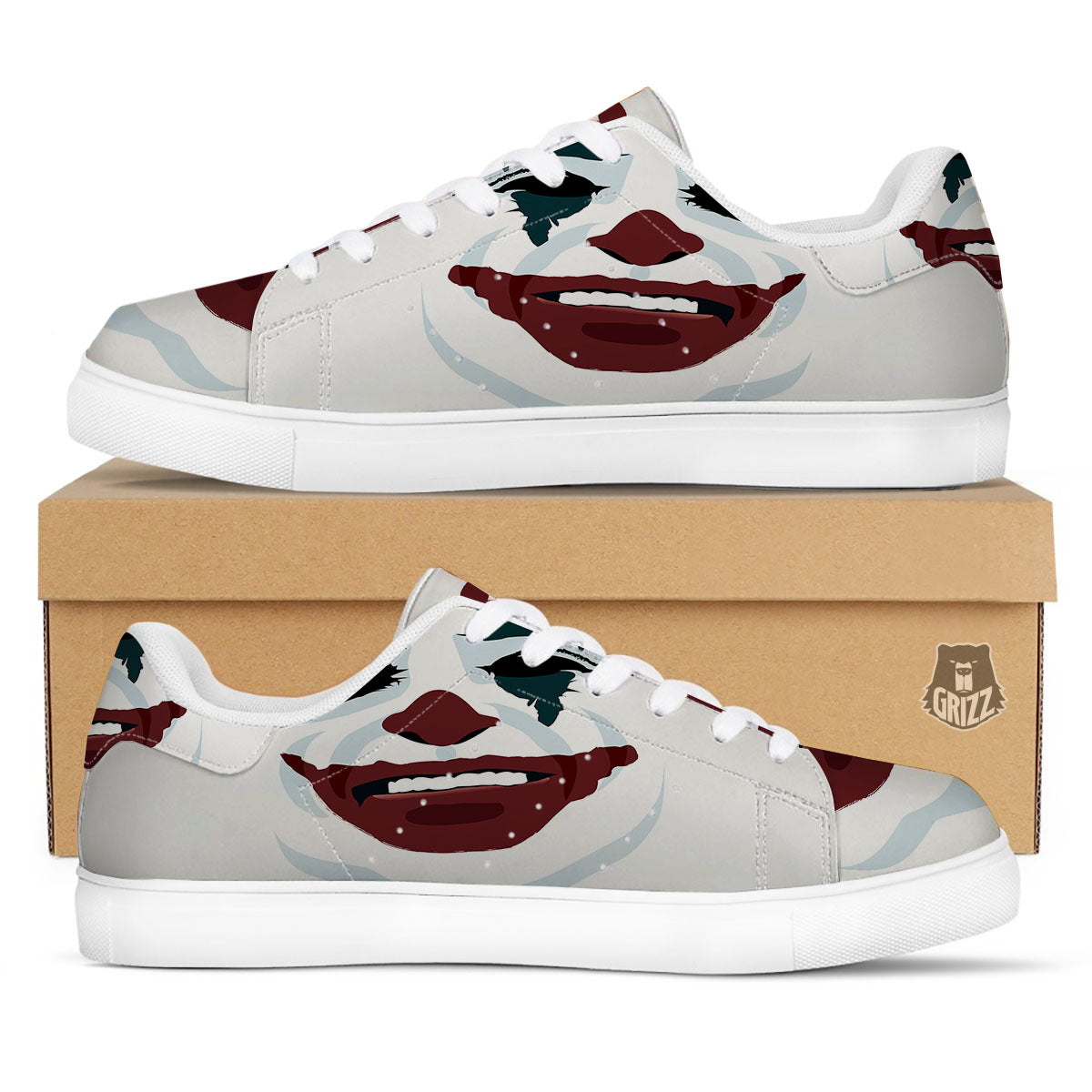 Joker Face Print White Low Top Sneakers-grizzshop