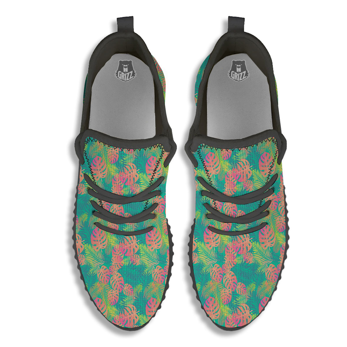 Jungle Hawaiian Colorful Tropical Print Black Walking Shoes-grizzshop