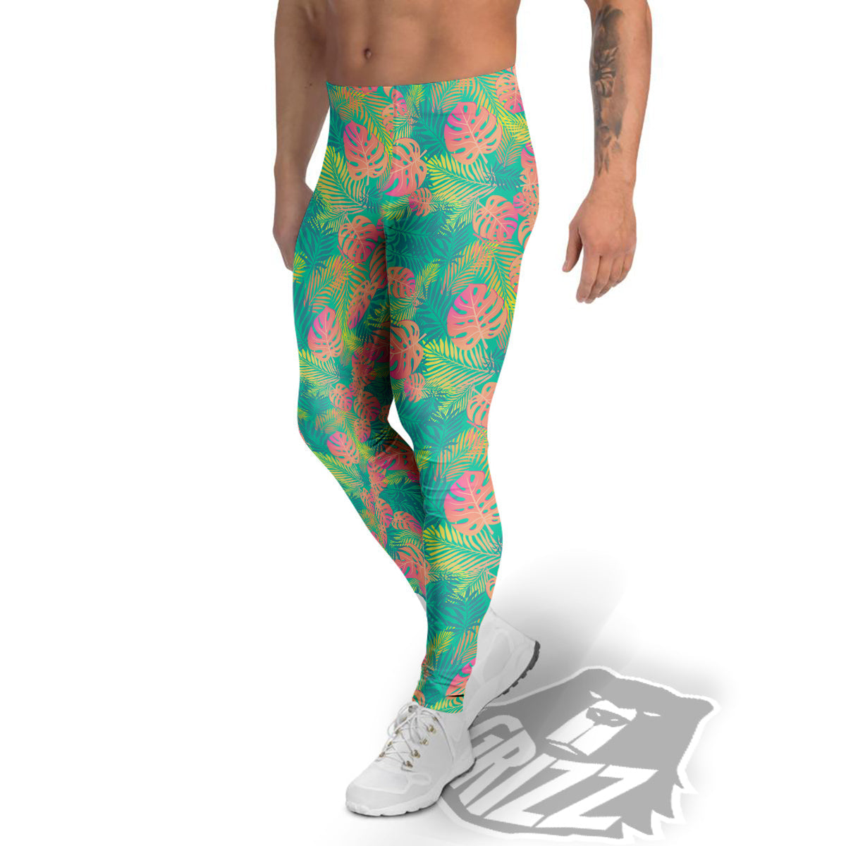 Jungle Hawaiian Colorful Tropical Print Men's Leggings-grizzshop