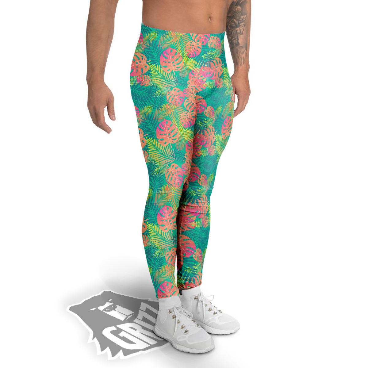 Jungle Hawaiian Colorful Tropical Print Men's Leggings-grizzshop
