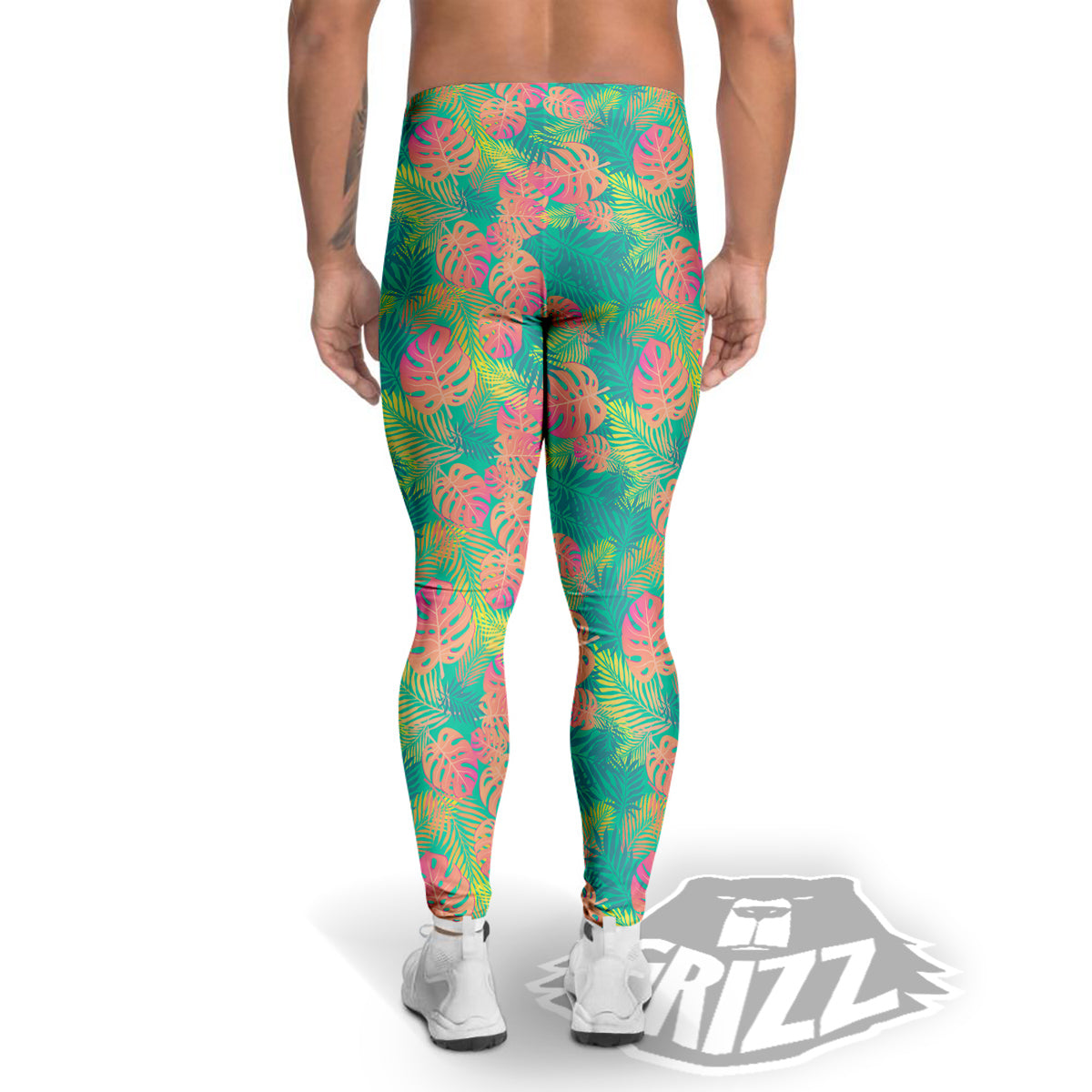 Jungle Hawaiian Colorful Tropical Print Men's Leggings-grizzshop