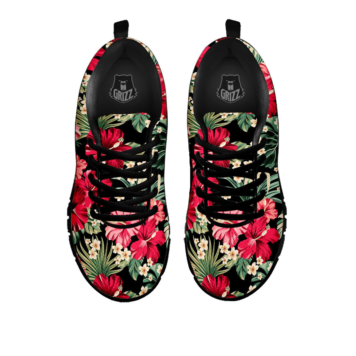 Jungle Hawaiian Tropical Print Pattern Black Sneaker-grizzshop