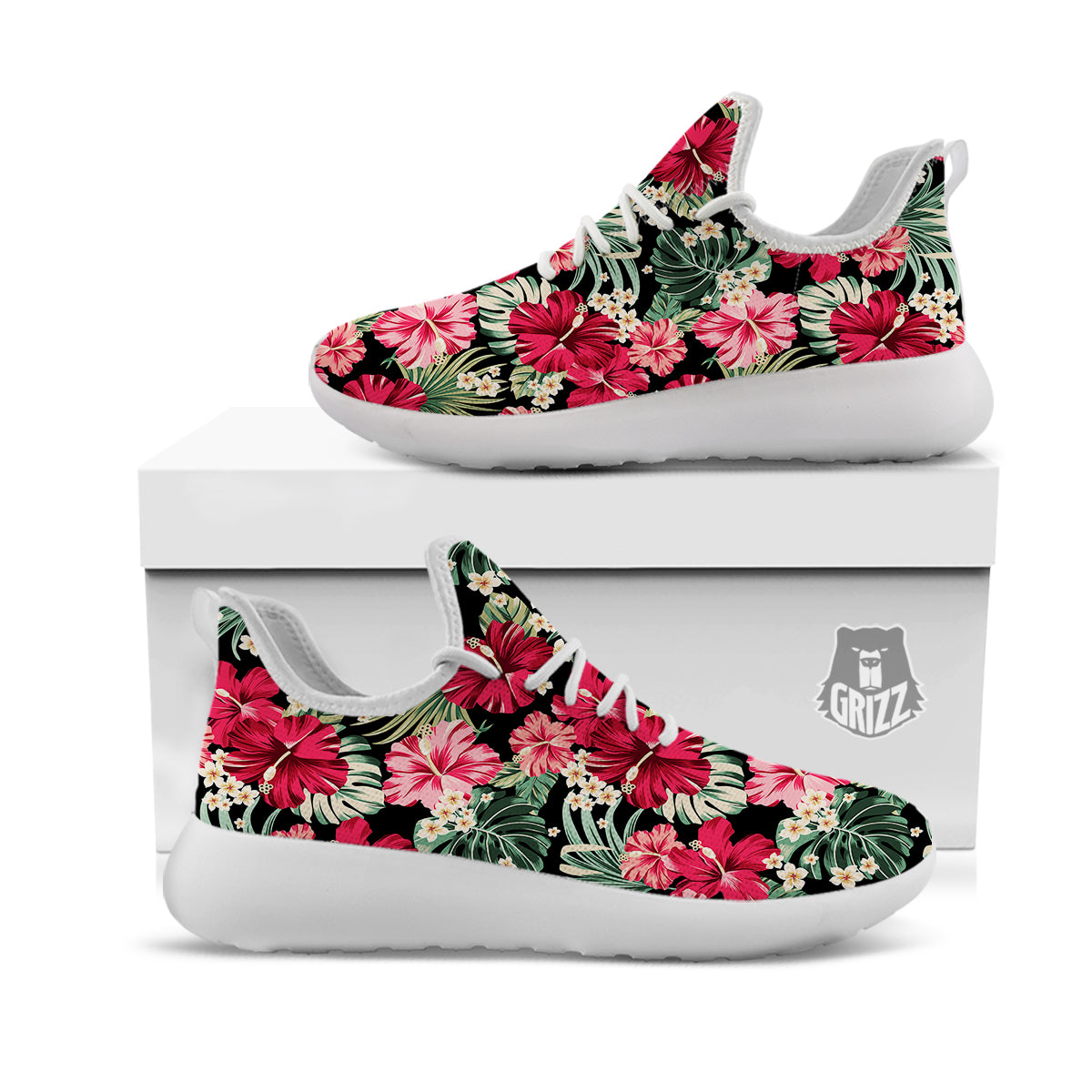 Jungle Hawaiian Tropical Print Pattern White Athletic Shoes-grizzshop