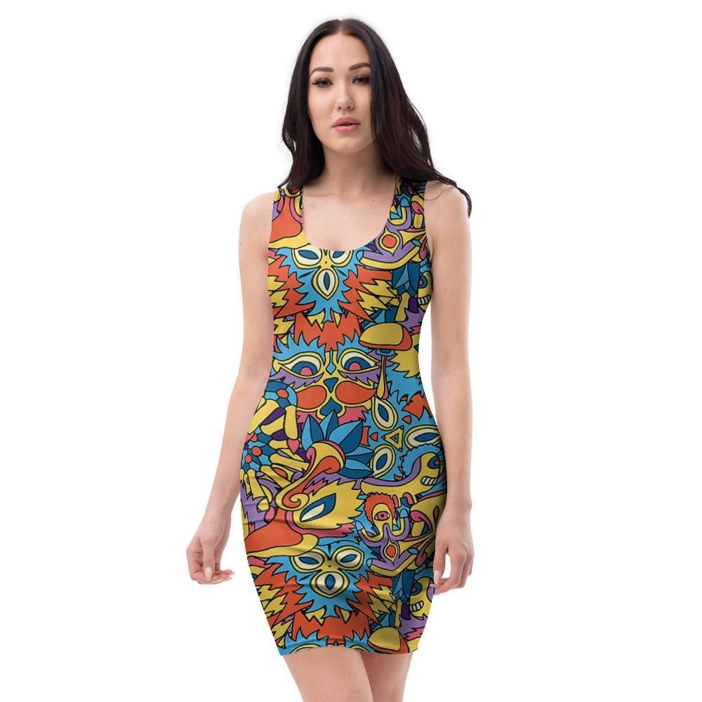 Jungle Hippie Psychedelic Trippy Bodycon Dress-grizzshop