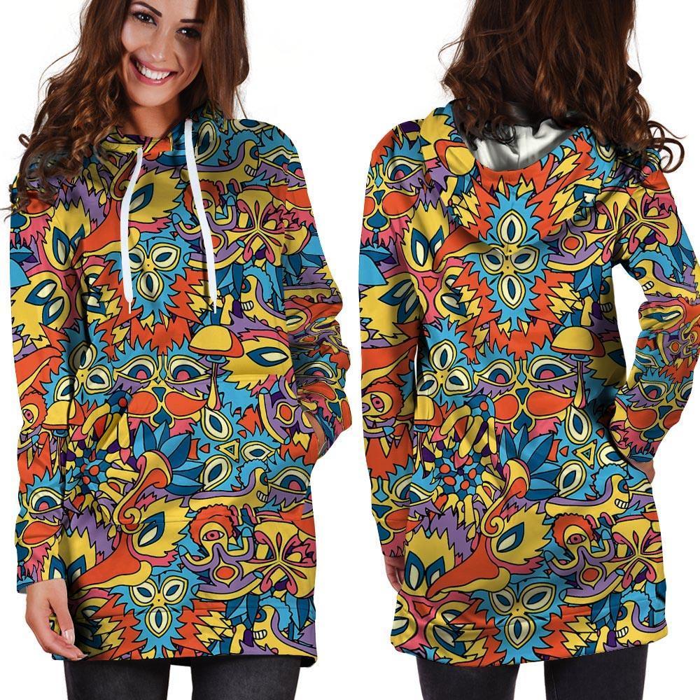 Jungle Hippie Psychedelic Trippy Hoodie Dress-grizzshop