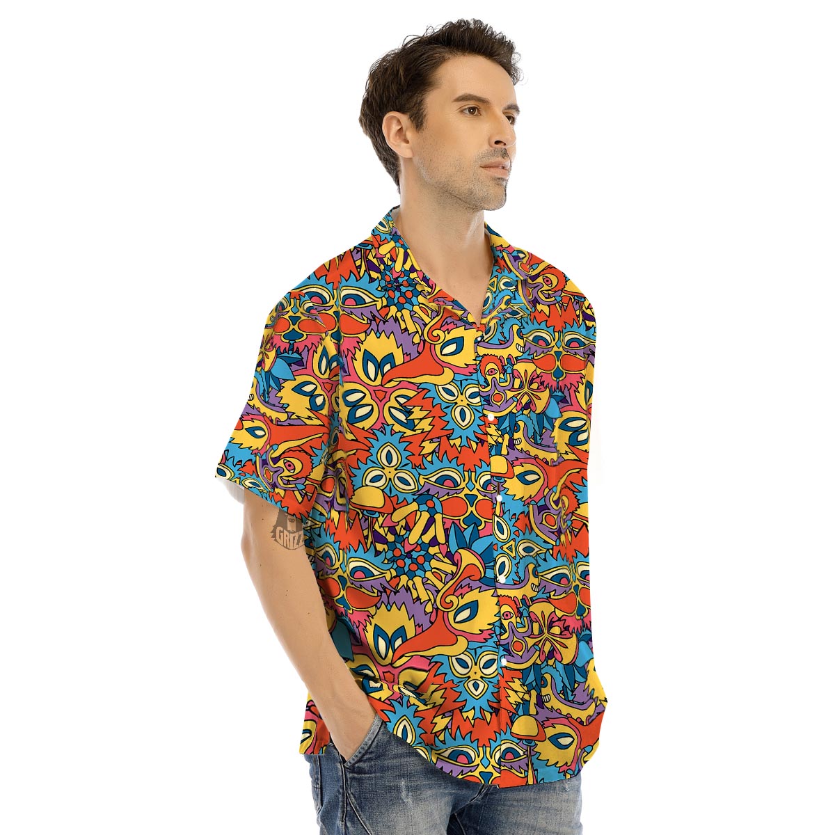 Jungle Hippie Psychedelic Trippy Men’s Hawaiian Shirt-grizzshop