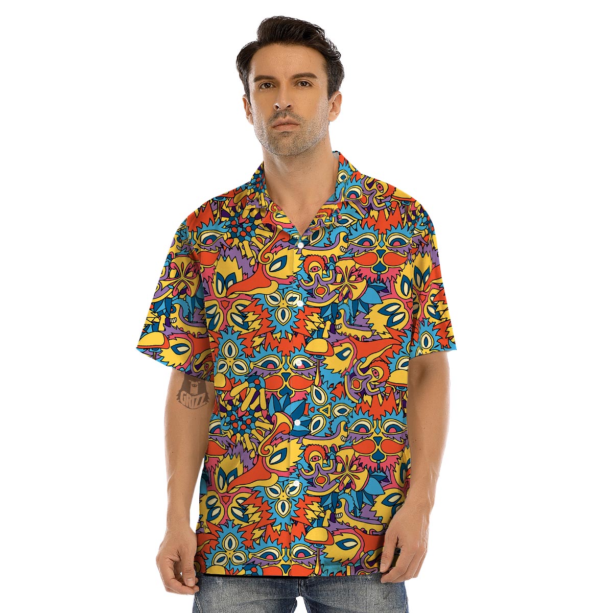 Jungle Hippie Psychedelic Trippy Men’s Hawaiian Shirt-grizzshop