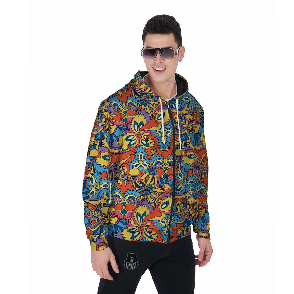 Jungle Hippie Psychedelic Trippy Men's Zip Up Hoodie-grizzshop