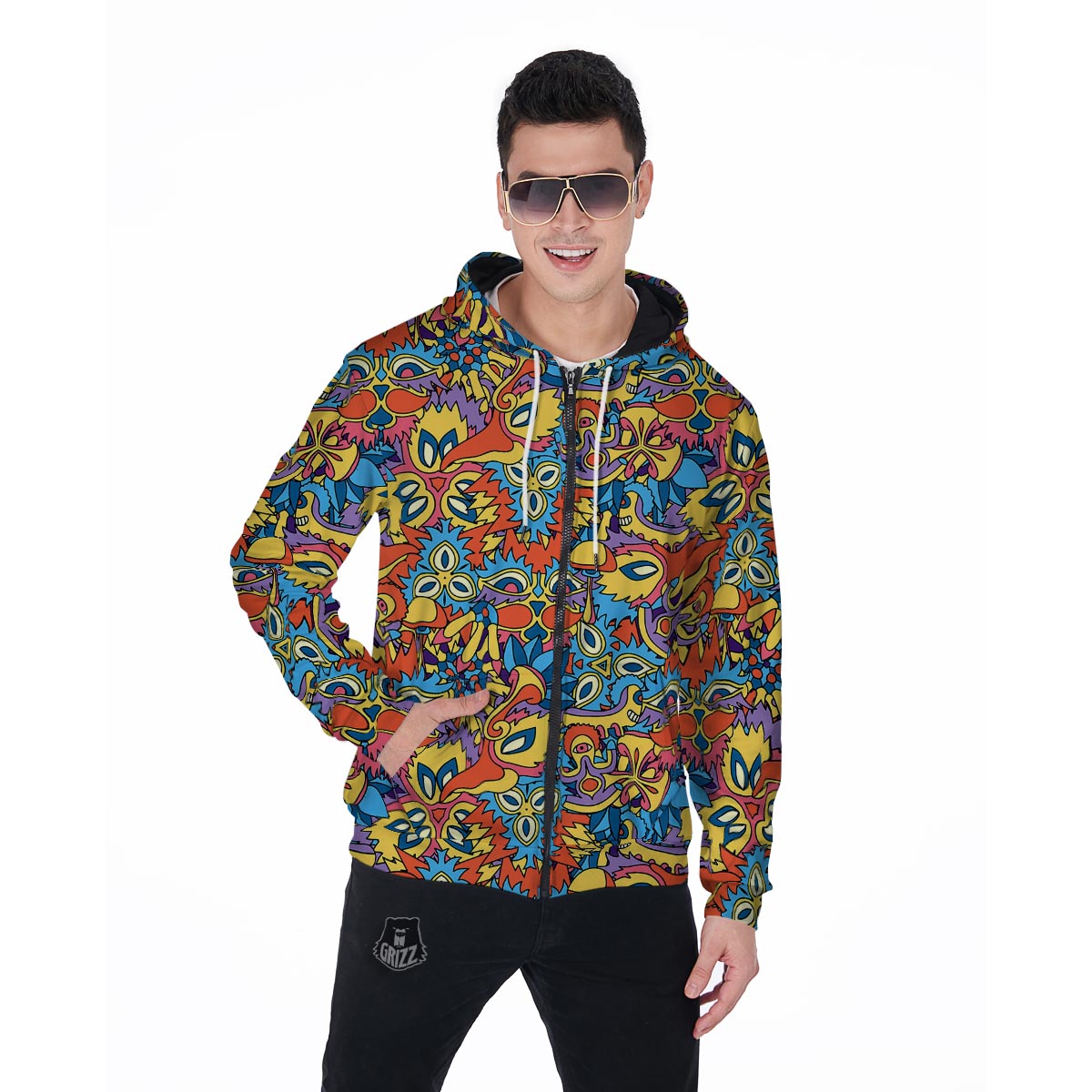 Jungle Hippie Psychedelic Trippy Men's Zip Up Hoodie-grizzshop