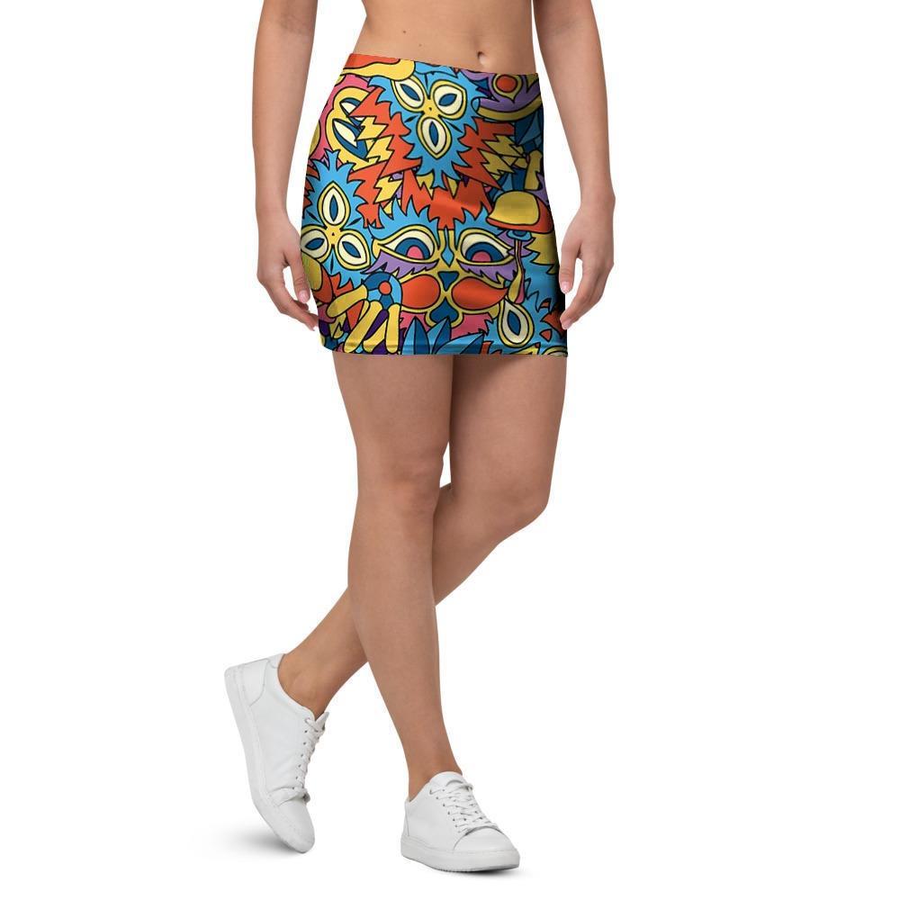 Jungle Hippie Psychedelic Trippy Mini Skirt-grizzshop