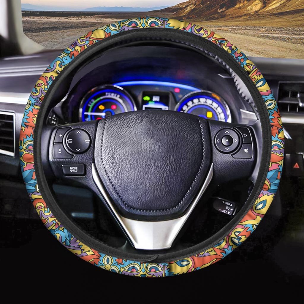 Jungle Hippie Psychedelic Trippy Steering Wheel Cover-grizzshop