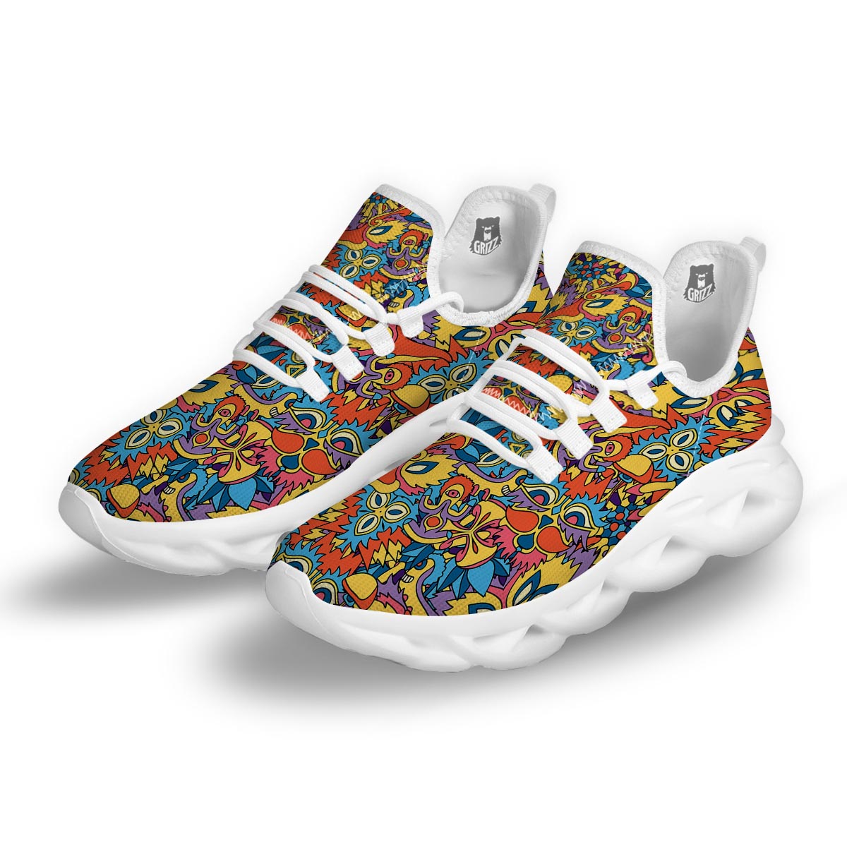 Jungle Hippie Psychedelic Trippy White Running Shoes-grizzshop