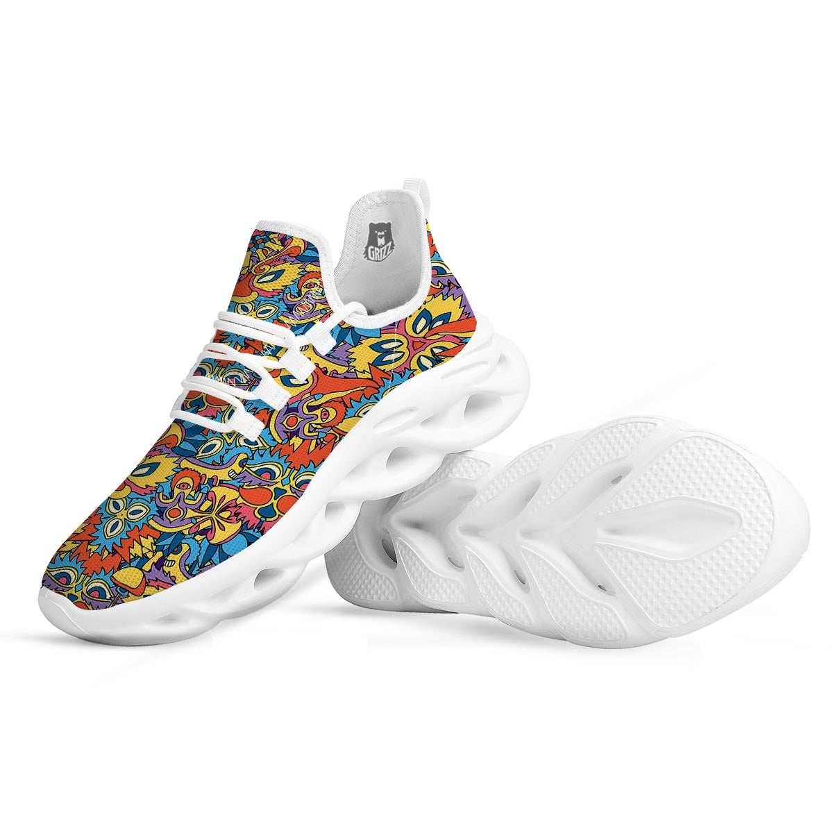 Jungle Hippie Psychedelic Trippy White Running Shoes-grizzshop