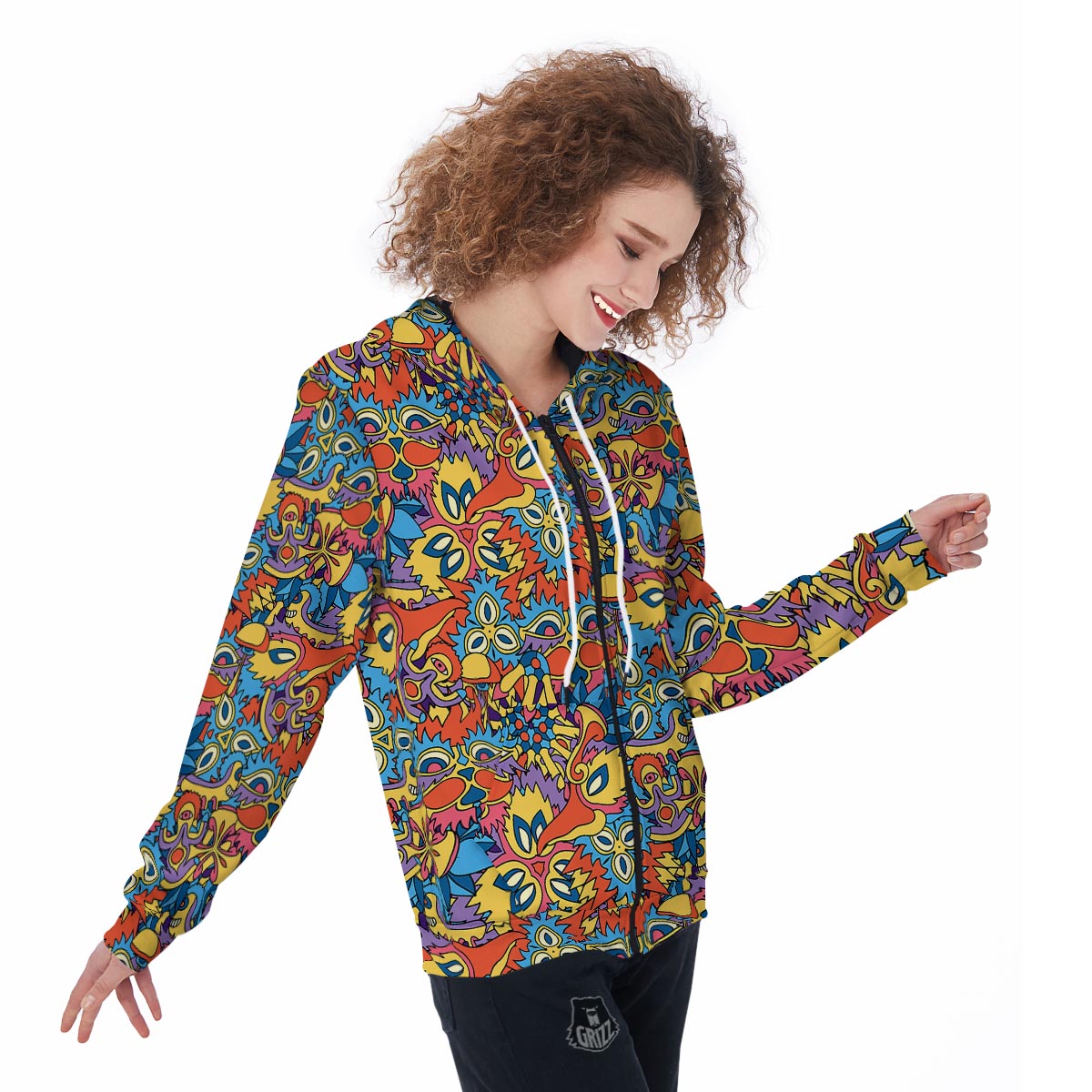 Jungle Hippie Psychedelic Trippy Women's Zip Up Hoodie-grizzshop