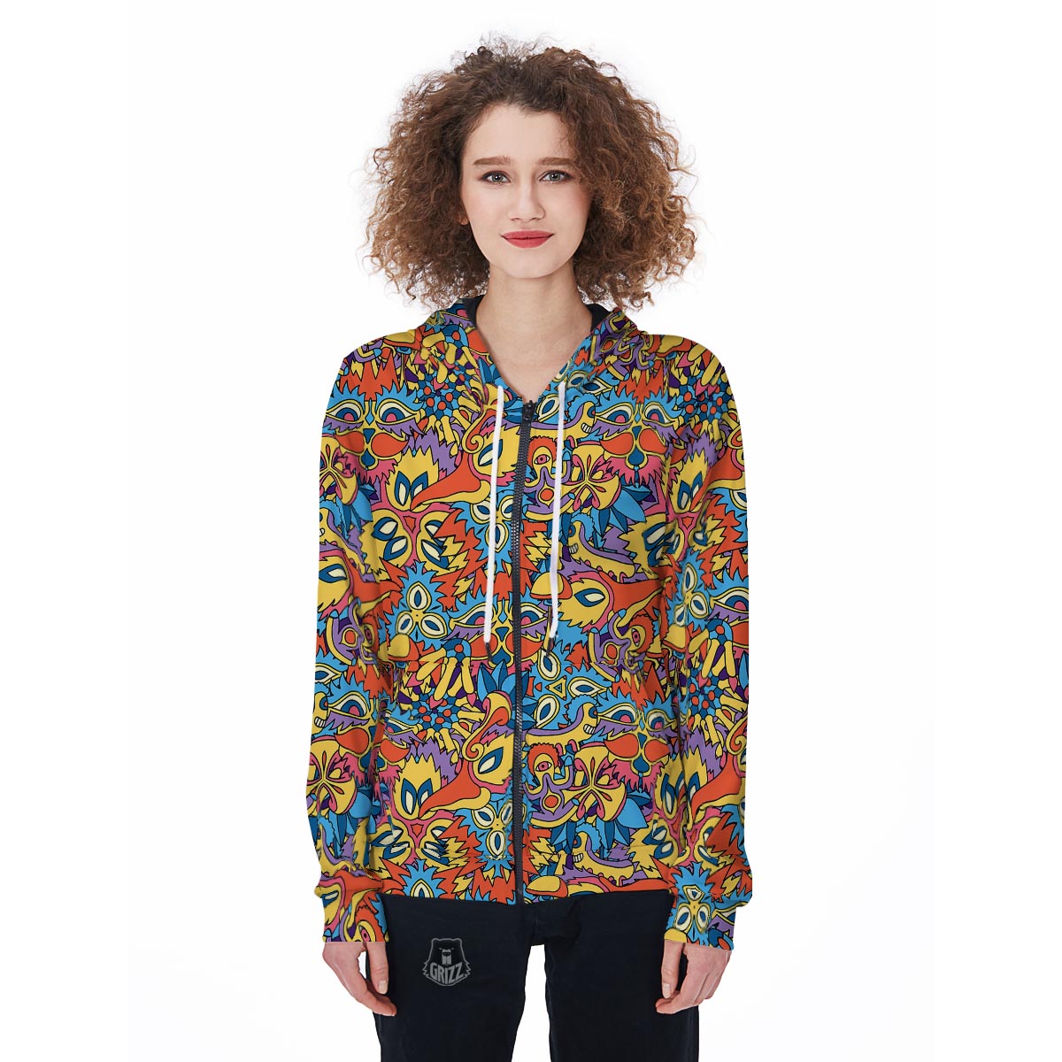 Jungle Hippie Psychedelic Trippy Women's Zip Up Hoodie-grizzshop