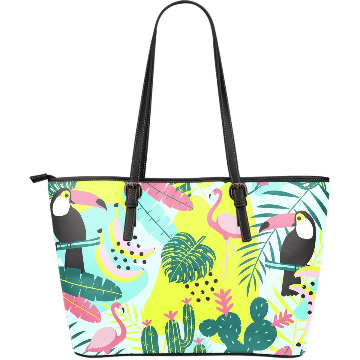 Jungle Tropical Hawaiian Pineapple Flamingo Cactus Purse Print Leather Tote Bag-grizzshop