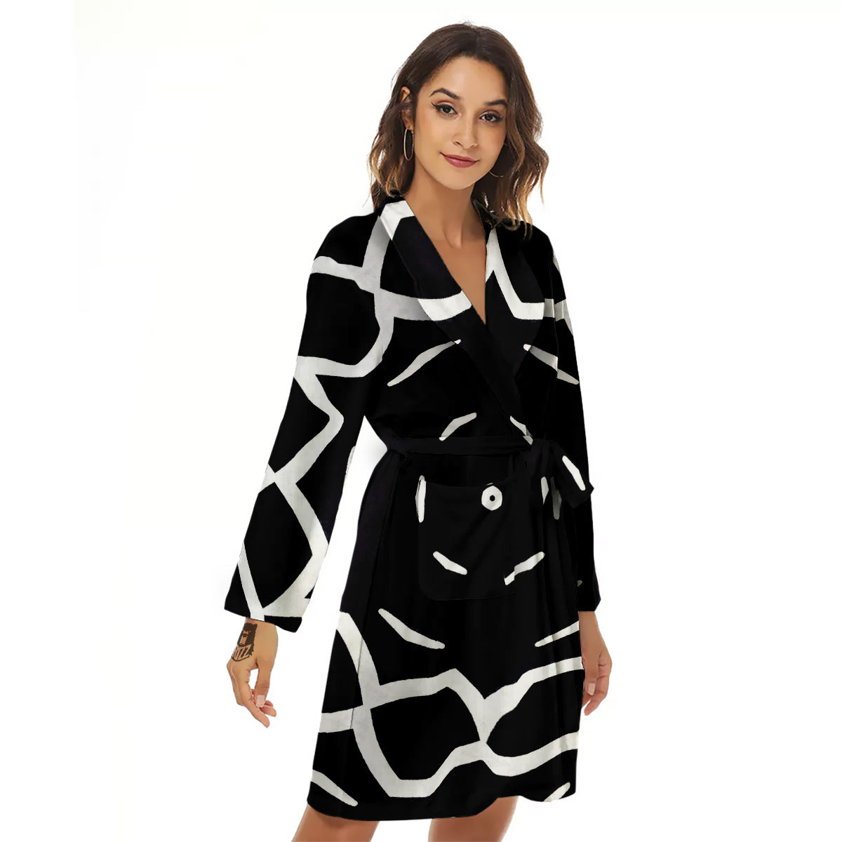 Kaleidoscope Black Print Women's Robe-grizzshop