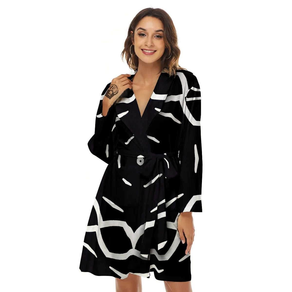 Kaleidoscope Black Print Women's Robe-grizzshop