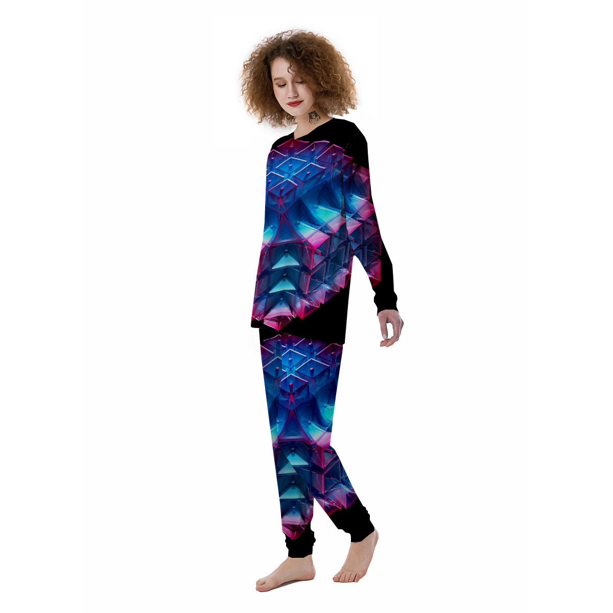 Kaleidoscope Blue And Purple Print Women's Pajamas-grizzshop