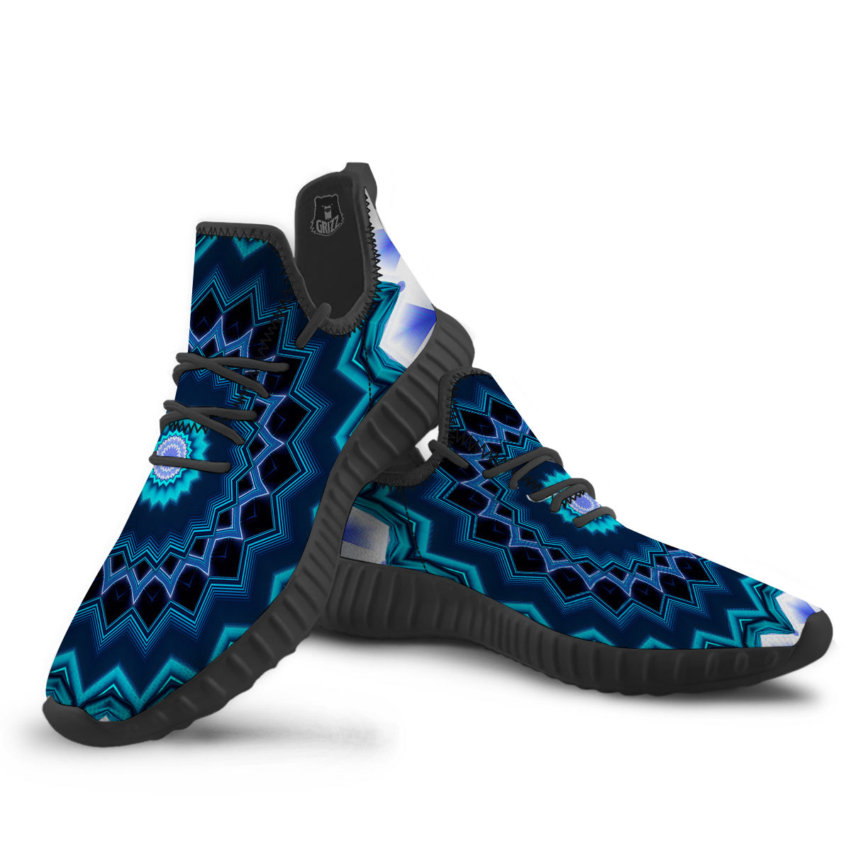 Kaleidoscope Blue Crystal Print Black Walking Shoes-grizzshop