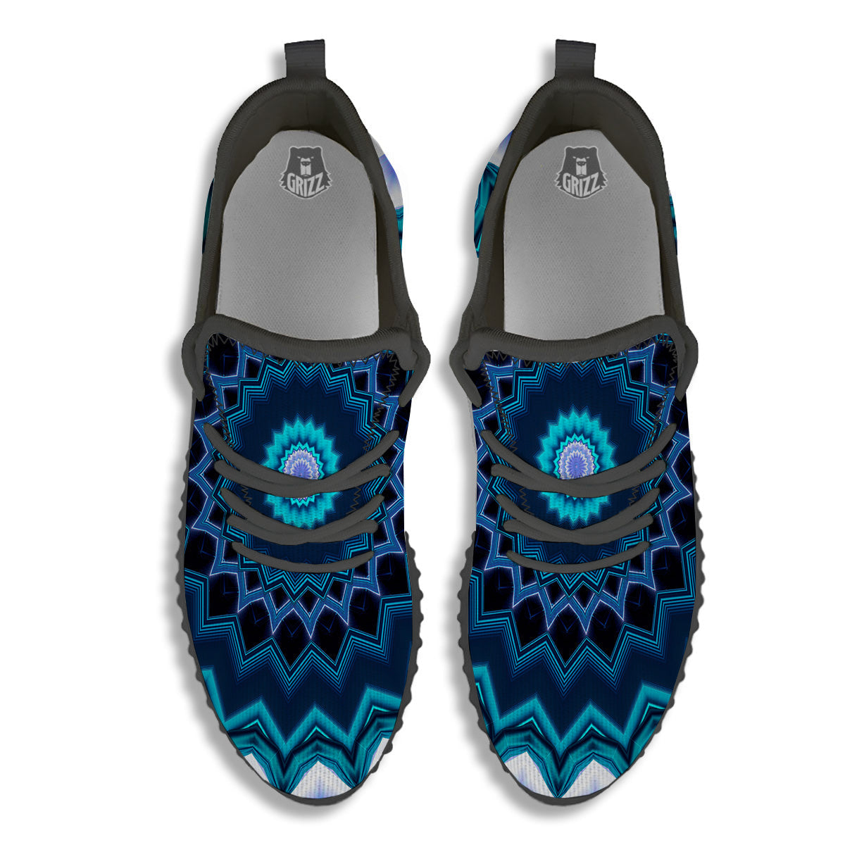 Kaleidoscope Blue Crystal Print Black Walking Shoes-grizzshop