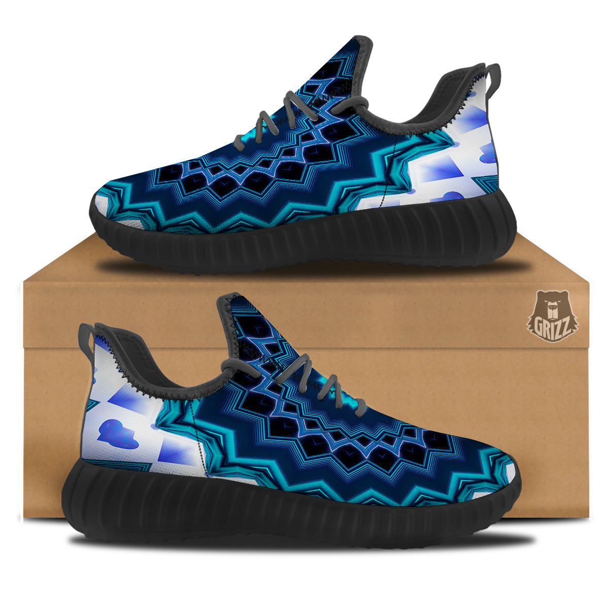 Kaleidoscope Blue Crystal Print Black Walking Shoes-grizzshop