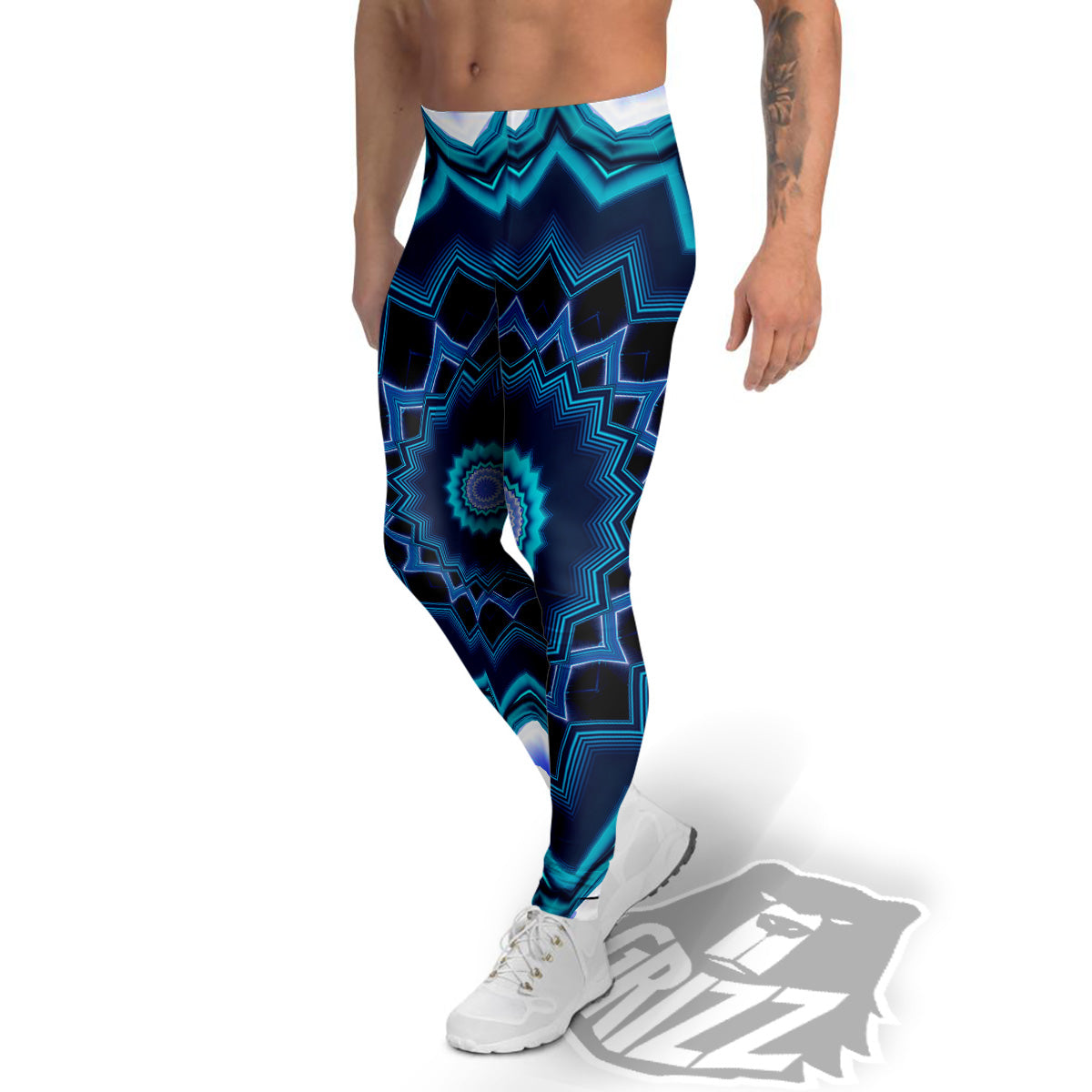Kaleidoscope Blue Crystal Print Men's Leggings-grizzshop