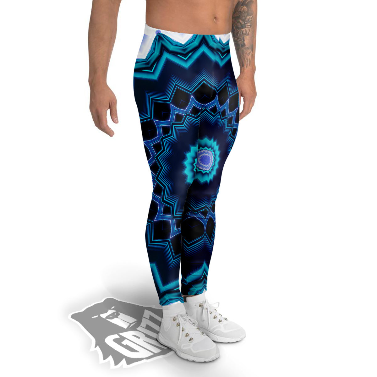Kaleidoscope Blue Crystal Print Men's Leggings-grizzshop